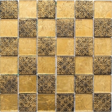 Muestra de mano azulejo mosaico Azulejo backsplash Oro translúcido Mosaico de vidrio Cristal Resina Óptica oro MOS88-8OP7_m