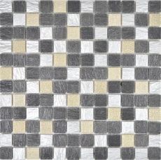 Piedra artificial mosaico rústico azulejo resina gris negro antracita plata crema beige brillo azulejo backsplash pared cocina cuarto de baño - MOS83-0226