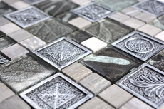 Muestra de mano mosaico azulejo translúcido plata combinación mosaico de vidrio Cristal Resina plata ornamento MOS88-0280_m