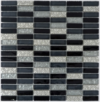 Muestra de mano mosaico azulejo translúcido gris negro varillas mosaico de vidrio Cristal Resina gris negro plata MOS87-03108_m