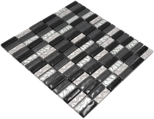 Rectángulo azulejos de mosaico de vidrio varillas de mosaico de resina de piedra artificial gris negro plata cocina splashback baño pared inodoro - MOS87-03108