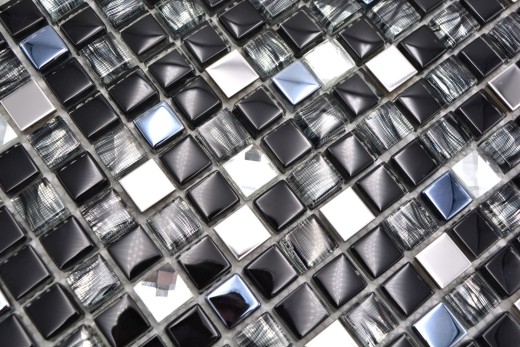 Mosaico de vidrio de piedra natural mosaico de azulejos de acero inoxidable negro azulejo backsplash cocina azulejo cuarto de baño - MOS92-0304