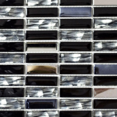 Muestras de mano mosaico azulejo translúcido acero inoxidable negro varillas vidrio mosaico cristal acero negro vidrio MOS87-0301_m