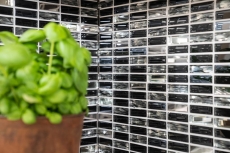 Barras de mosaico de vidrio mosaicos de acero inoxidable grafito negro plata MOS87-0301
