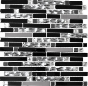 Muestra de mano mosaico azulejo translúcido acero inoxidable negro compuesto mosaico de vidrio Cristal acero negro vidrio MOS67-GV478_m