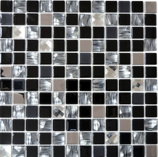 Azulejos de mosaico de acero inoxidable mosaico de vidrio antracita plata negro MOS63-CM-426