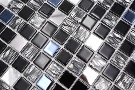 Azulejos de mosaico de acero inoxidable mosaico de vidrio antracita plata negro MOS63-CM-426