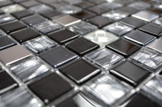 Azulejos de mosaico de acero inoxidable mosaico de vidrio antracita plata negro MOS63-CM-426