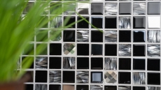 Azulejos de mosaico de acero inoxidable mosaico de vidrio antracita plata negro MOS63-CM-426