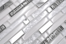 Barras de mosaico de vidrio mosaico de azulejos de acero inoxidable blanco plata MOS86-0104