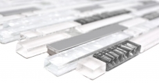 Barras de mosaico de vidrio mosaico de azulejos de acero inoxidable blanco plata MOS86-0104