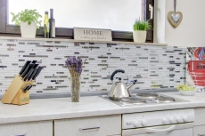 Barras de mosaico de vidrio mosaico de azulejos de acero inoxidable blanco plata MOS86-0104