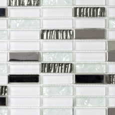 Muestra de mano mosaico azulejo translúcido acero inoxidable blanco varillas de vidrio mosaico Cristal acero blanco vidrio MOS87-0102_m