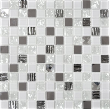 Muestra de mano mosaico azulejo espejo translúcido acero inoxidable vidrio blanco mosaico Cristal acero vidrio blanco MOS63-CM-424_m