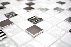 Muestra de mano mosaico azulejo espejo translúcido acero inoxidable vidrio blanco mosaico Cristal acero vidrio blanco MOS63-CM-424_m