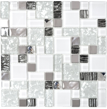 Mosaico de vidrio azulejos de mosaico de acero inoxidable blanco MOS88-01699