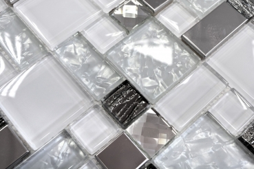 Mosaico de vidrio azulejos de mosaico de acero inoxidable blanco MOS88-01699