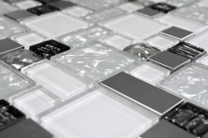 Mosaico de vidrio azulejos de mosaico de acero inoxidable blanco MOS88-01699