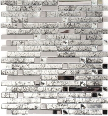 Muestra de mano mosaico azulejo espejo translúcido acero inoxidable plata vidrio compuesto mosaico cristal acero plata vidrio MOS86-0106_m