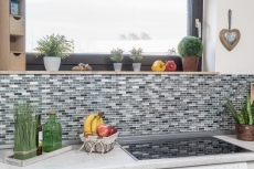 Mosaico de vidrio varillas mosaico azulejos acero inoxidable brillo plata gris antracita negro MOS87-IL017