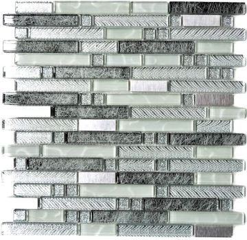 Muestra de mano mosaico azulejo Azulejo espejo translúcido acero inoxidable claro plata gris compuesto mosaico de vidrio Cristal acero claro plata gris MOS87-MV698_m