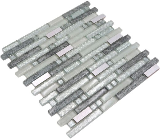 Mosaico de vidrio varillas mosaico azulejos acero inoxidable blanco plata gris MOS87-MV698
