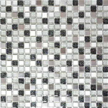 Muestra de mano mosaico azulejo Azulejo espejo translúcido acero inoxidable plata negro Mosaico de vidrio Cristal acero plata negro MOS92-0207_m