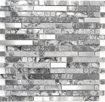 Mosaico de vidrio de piedra natural palillos de mármol mosaico de azulejos de acero inoxidable gris antracita plata splashback pared azulejos WC - MOS87-MV778