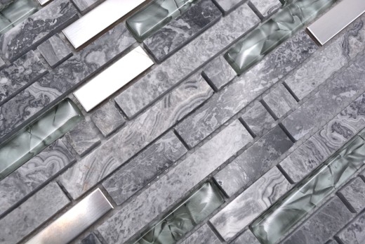 Mosaico de vidrio de piedra natural palillos de mármol mosaico de azulejos de acero inoxidable gris antracita plata splashback pared azulejos WC - MOS87-MV778