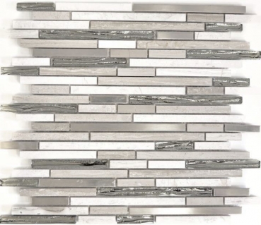 Muestra de mano mosaico azulejo azulejo backsplash translúcido acero inoxidable blanco madera compuesto vidrio mosaico cristal piedra acero madera blanco MOS86-SV85_m