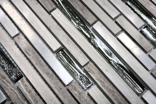 Mosaico de vidrio de piedra natural varillas de acero inoxidable de mármol gris blanco gris claro plata revestimiento de paredes cocina cuarto de baño aseo - MOS86-SV85