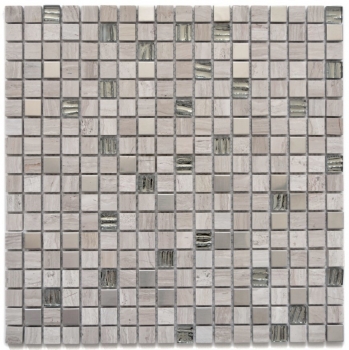 Muestra de mano mosaico azulejo translúcido acero inoxidable gris blanco vidrio mosaico cristal piedra acero madera blanco MOS92-2002_m