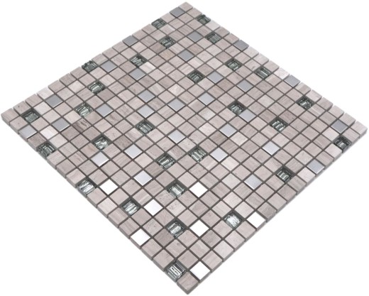 Mosaico de vidrio de piedra natural mosaico de azulejos de acero inoxidable gris blanco beige plata mármol azulejos backsplash baño - MOS92-2002