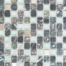 Mosaico de azulejos de acero inoxidable translúcido gris mosaico de vidrio de piedra de cristal de acero gris MOS92-0206_f