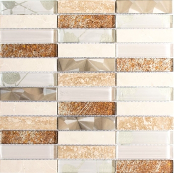 Muestra de mano mosaico azulejo espejo translúcido acero inoxidable beige rectángulo vidrio mosaico cristal piedra acero beige MOS87-52X_m