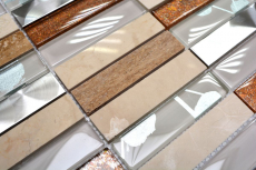 Muestra de mano mosaico azulejo espejo translúcido acero inoxidable beige rectángulo vidrio mosaico cristal piedra acero beige MOS87-52X_m