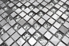 Mosaico de vidrio mosaico azulejo aluminio plata gris resina splashback cocina baño backsplash pared WC - MOS92-0202