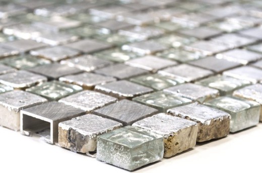 Mosaico de vidrio mosaico azulejo aluminio plata gris resina splashback cocina baño backsplash pared WC - MOS92-0202