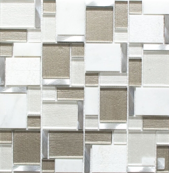 Azulejos de mosaico de vidrio de piedra natural aluminio blanco antracita crema beige backsplash pared baño - MOS49-FK01