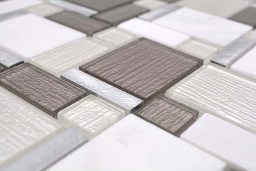 Azulejos de mosaico de vidrio de piedra natural aluminio blanco antracita crema beige backsplash pared baño - MOS49-FK01