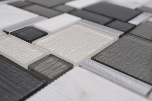 Piedra natural mosaico de vidrio mosaico azulejos aluminio blanco antracita gris barro azulejo backsplash pared cuarto de baño - MOS49-FK02