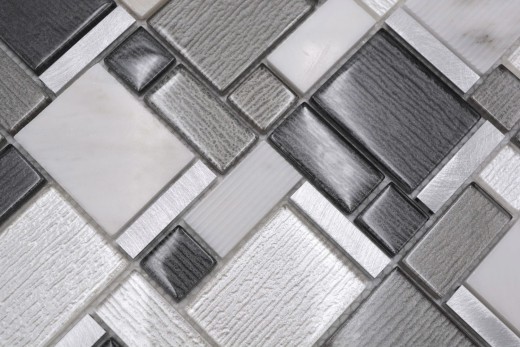 Piedra natural mosaico de vidrio mosaico azulejos aluminio blanco antracita gris barro azulejo backsplash pared cuarto de baño - MOS49-FK02