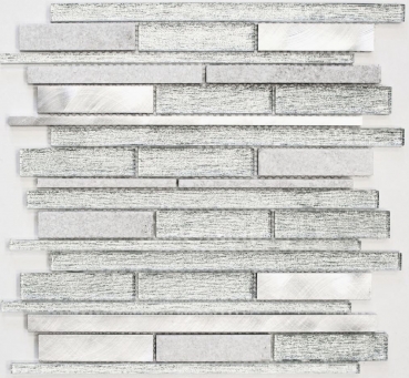 Mosaico de vidrio piedra natural varillas mosaico azulejo aluminio blanco plata claro gris salpicaduras pared revestimiento baño WC - MOS49-GV64