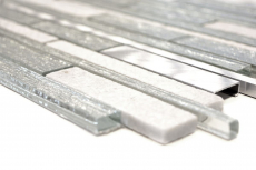 Mosaico de vidrio piedra natural varillas mosaico azulejo aluminio blanco plata claro gris salpicaduras pared revestimiento baño WC - MOS49-GV64