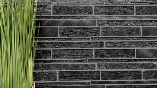 Mosaico de vidrio piedra natural varillas mosaico azulejos aluminio negro antracita gris oscuro revestimiento de pared salpicaduras - MOS49-GV84