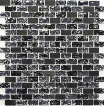 Muestra de mano mosaico azulejo Azulejo backsplash Translúcido negro Ladrillo Mosaico de vidrio Piedra de cristal negro MOS87-b1128_m
