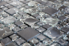Muestra de mano mosaico azulejo translúcido negro combinación vidrio mosaico cristal piedra negro MOS92-HQ14_m
