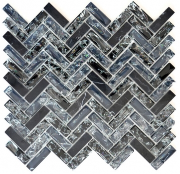 Mosaico de azulejos en espiga de vidrio negro translúcido mosaico Crystal piedra negro MOS87HB-0328_f