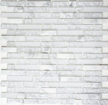 Mosaico de vidrio azulejos de mosaico de piedra natural blanco claro carrara óptica de vidrio de cantera azulejo de la pared azulejo de la cocina azulejo del baño WC - MOS87-V1311