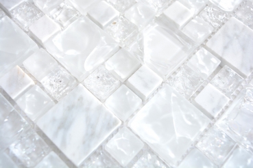 Muestras de mano mosaico azulejo blanco translúcido combinación vidrio mosaico cristal piedra blanco MOS87-v1411_m
